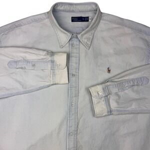 Vtg Polo Ralph Lauren Shirt Button Down Long Sleeve Flash Pony‎ Light Blue XXL